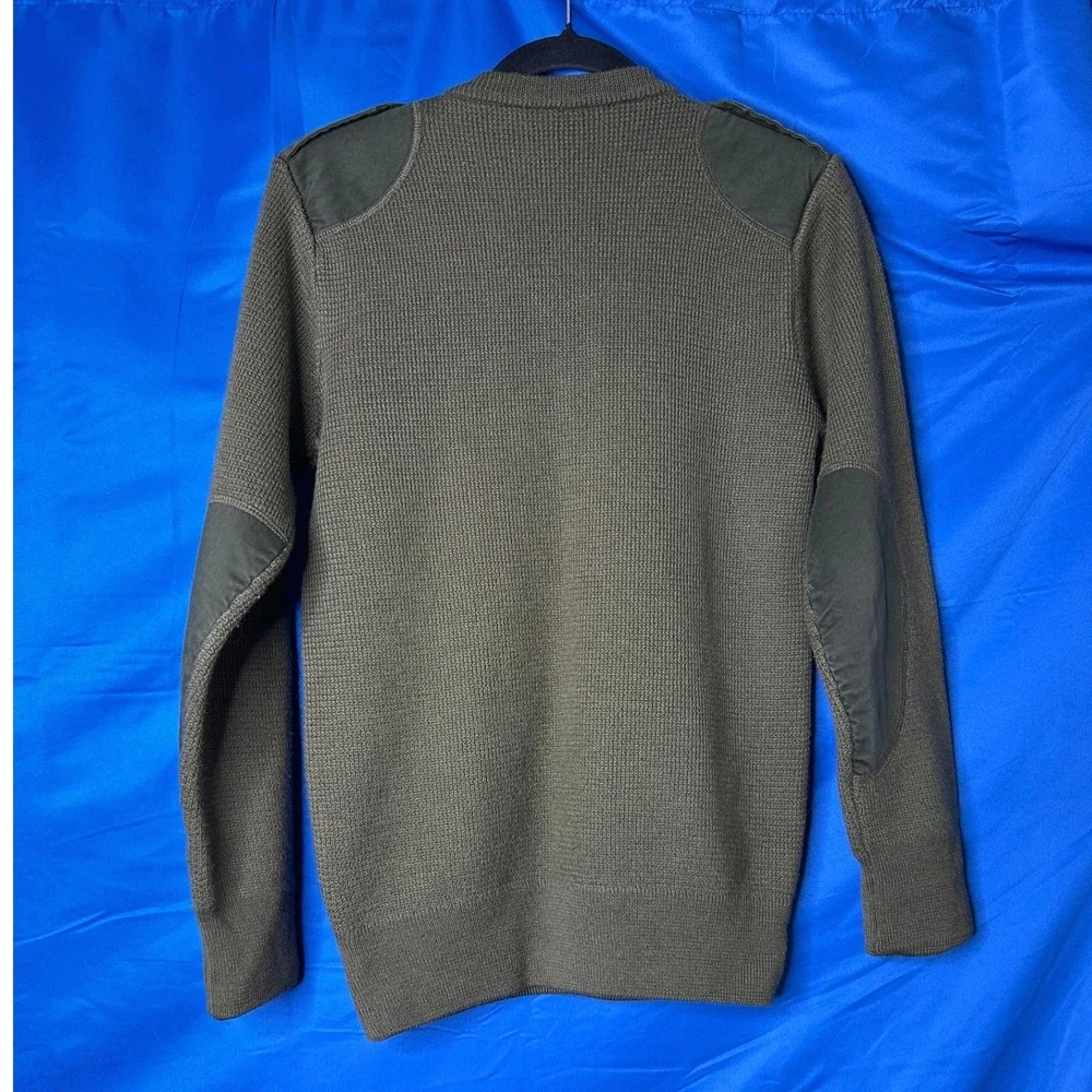Mens Olive Military Ribbed Knit Commando Sweater Sz S Utility Epaulet Patch